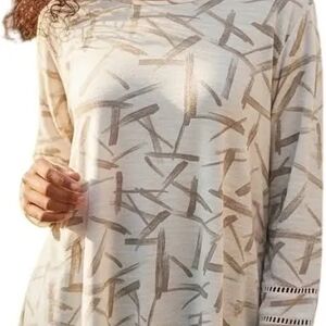 Chicos Cream/Tan Brushstrokes  Long-Sleeve Top 2x